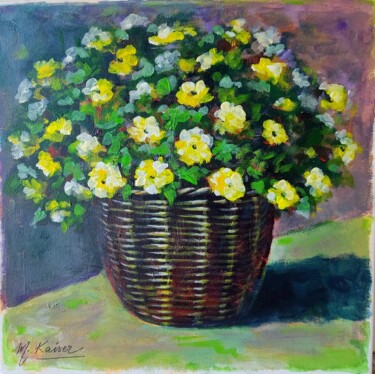Painting titled "fleurs" by Marielle Kaiser, Original Artwork, Acrylic Mounted on Wood Stretcher frame