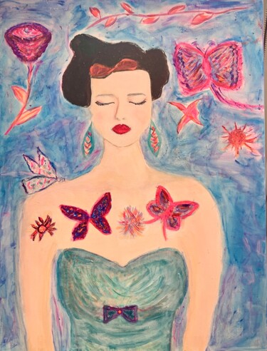 Картина под названием "Butterfly" - Marielle Lebahann, Подлинное произведение искусства, Акрил