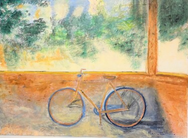 Painting titled "A bicyclette" by Marielle Lebahann, Original Artwork, Acrylic