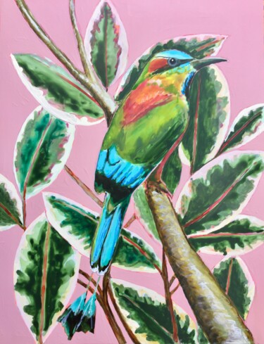 Pintura titulada "Oiseau exotique sur…" por Marielle Robichaud, Obra de arte original, Acrílico