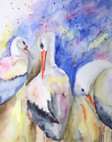 Картина под названием "Stork" - Mariëlle Van Woudenberg, Подлинное произведение искусства, Акварель