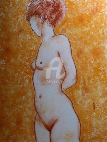 Zeichnungen mit dem Titel "nu au pastel (orang…" von Yèle Art', Original-Kunstwerk, Kreide