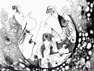 Dibujo titulada "Le paradoxe de l’œu…" por Mariem Zahra Chaouch, Obra de arte original, Pluma de gel Montado en Otro panel r…