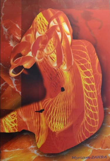 Painting titled "Femme orange 1" by Mariem Zahra Chaouch, Original Artwork, 2D Digital Work