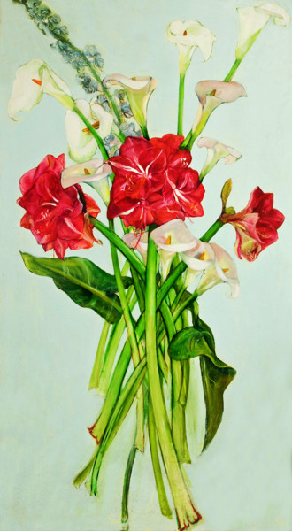 Painting titled "Grandes fleurs (90x…" by Marie Mathieu, Original Artwork, Oil