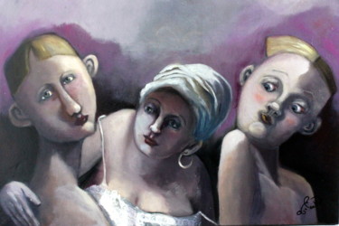 Painting titled "Regard coquin" by Marie-Noëlle Lapouge, Original Artwork, Oil Mounted on Wood Stretcher frame