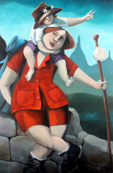 Картина под названием "La pèlerine" - Marie-Noëlle Lapouge, Подлинное произведение искусства, Акрил