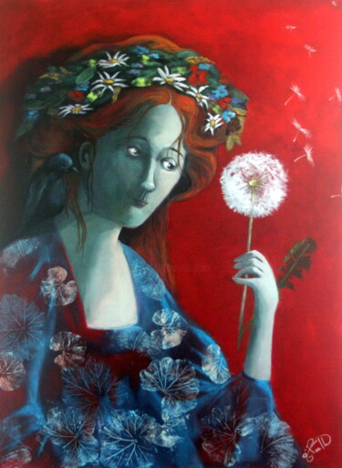 Картина под названием "La Rousse au vent" - Marie-Noëlle Lapouge, Подлинное произведение искусства, Акрил Установлен на Дере…