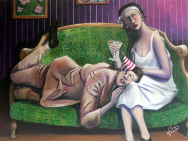 Malerei mit dem Titel "Fin de soirée" von Marie-Noëlle Lapouge, Original-Kunstwerk, Acryl Auf Keilrahmen aus Holz montiert