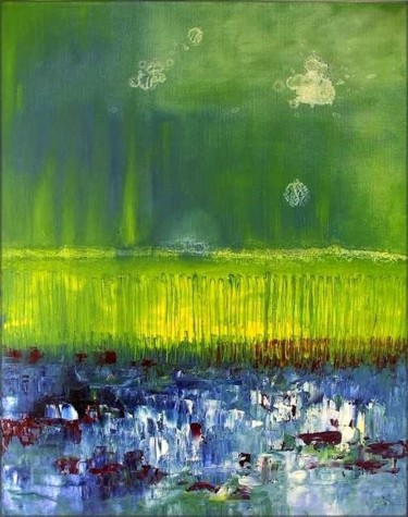 Peinture intitulée "Horizon vert" par Marie-Noëlle Daubanay, Œuvre d'art originale, Huile