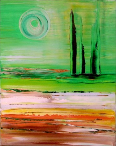 Peinture intitulée "Horizon de jade" par Marie-Noëlle Daubanay, Œuvre d'art originale, Huile