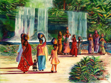 Painting titled "Femmes en marche" by Marie Noëlle Leteux, Original Artwork, Oil