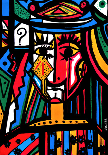 Painting titled "LA QUESTION" by Marie-Lyne Noguera, Original Artwork, Acrylic Mounted on Wood Panel