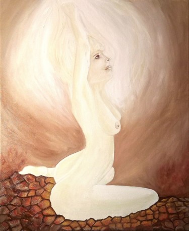 Painting titled "La flamme" by Marie Petiot (MaKi), Original Artwork, Oil