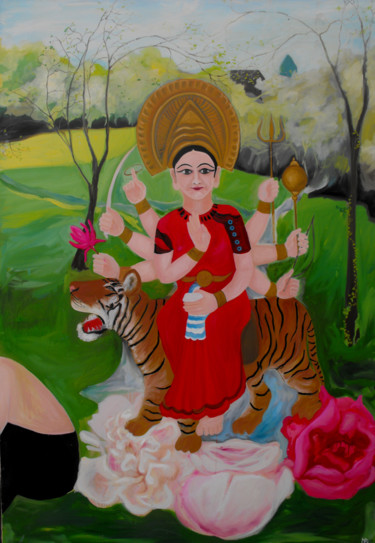 Peinture intitulée "Durga" par Marie-Pierre Garnier, Œuvre d'art originale, Huile