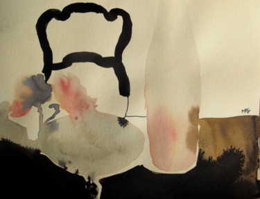 Dessin intitulée "Bouteille rose" par Marie-Pierre Garnier, Œuvre d'art originale, Encre