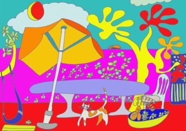 Le jardin au sol rouge Arts numériques intitulée "Le jardin au sol ro…" par Marie-Pierre Valat, Œuvre d'art originale, Peinture numérique