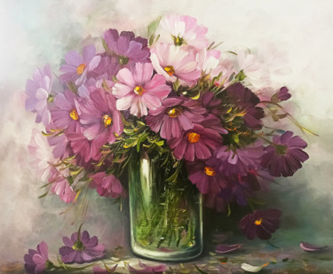 Картина под названием "Purple flowers (60x…" - Janna, Подлинное произведение искусства, Масло Установлен на Деревянная рама…