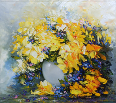 Painting titled "Yellow Wild flowers…" by Janna, Original Artwork, Oil Mounted on Wood Stretcher frame