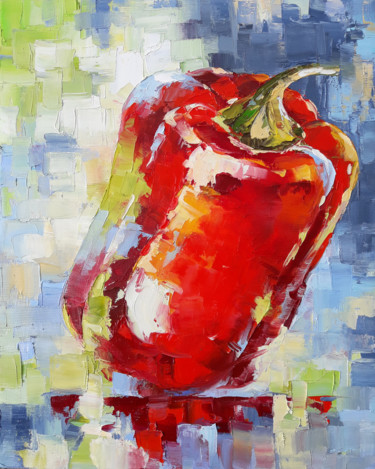 Картина под названием "Still life-pepper (…" - Janna, Подлинное произведение искусства, Масло Установлен на Деревянная рама…