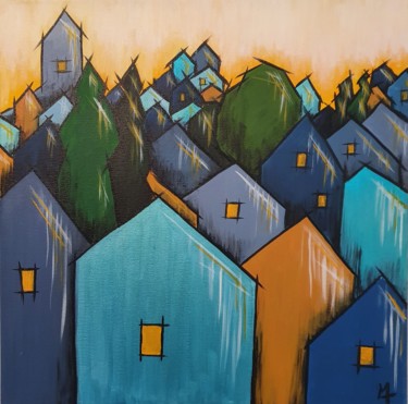 Peinture intitulée "Village" par Marie Talon, Œuvre d'art originale, Acrylique