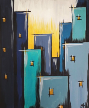 Painting titled "Rooftops" by Marie Talon, Original Artwork, Acrylic