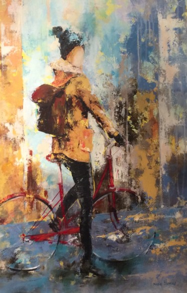 Pintura titulada "à vélo" por Marie Thomas, Obra de arte original, Acrílico Montado en Bastidor de camilla de madera