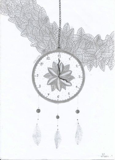 Dessin intitulée "L'attrape temps" par Marie Thomas, Œuvre d'art originale, Crayon
