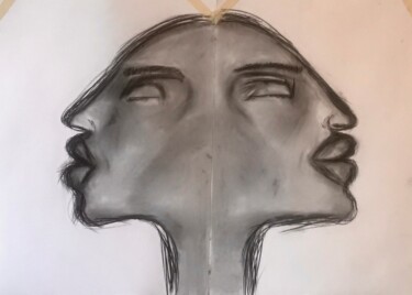 Painting titled "Twins" by Marietta Hollensteiner, Original Artwork, Charcoal