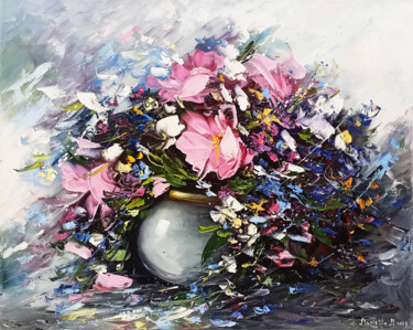 Schilderij getiteld "Abstract flowers" door Marietta Martirosyan, Origineel Kunstwerk, Olie Gemonteerd op Frame voor houten…