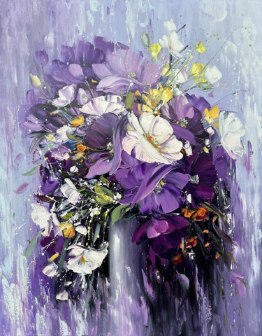 Картина под названием "Purple flowers" - Marietta Martirosyan, Подлинное произведение искусства, Масло Установлен на Деревян…