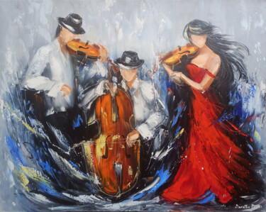 Painting titled "The Vibrant Ensemble" by Marietta Martirosyan, Original Artwork, Oil Mounted on Wood Stretcher frame