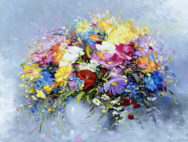 Картина под названием "Vibrant Meadow Bouq…" - Marietta Martirosyan, Подлинное произведение искусства, Масло Установлен на Д…