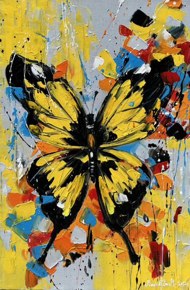 Painting titled "Sunlit Butterfly Ca…" by Marietta Martirosyan, Original Artwork, Oil Mounted on Wood Stretcher frame