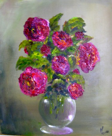 Картина под названием "Roses Anglaises" - Mariette Lener, Подлинное произведение искусства, Акрил