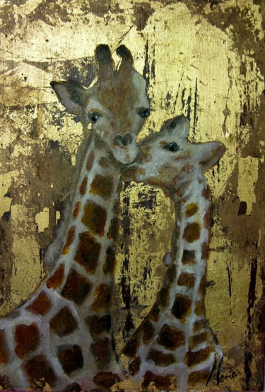 Painting titled "Girafes" by Mariette Lener, Original Artwork, Acrylic