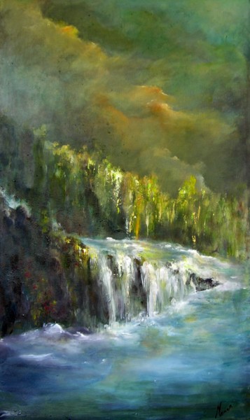 Картина под названием "Cascade en montagne" - Mariette Lener, Подлинное произведение искусства, Акрил