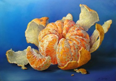 Pittura intitolato "Orange on blue" da Maria Gordeeva, Opera d'arte originale, Olio