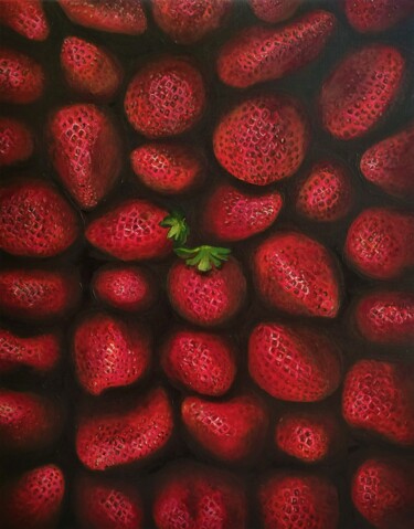 Painting titled "RED STRAWBERRIES RO…" by Mariia Baskal, Original Artwork, Oil Mounted on Wood Stretcher frame