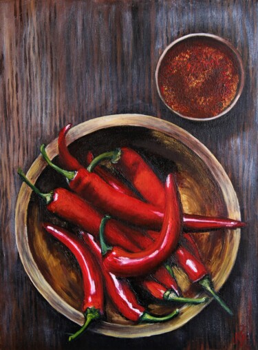 Painting titled "SPICY - oil paintin…" by Mariia Baskal, Original Artwork, Oil Mounted on Wood Stretcher frame