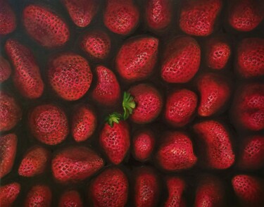Painting titled "STRAWBERRY KISS" by Mariia Baskal, Original Artwork, Oil Mounted on Wood Stretcher frame