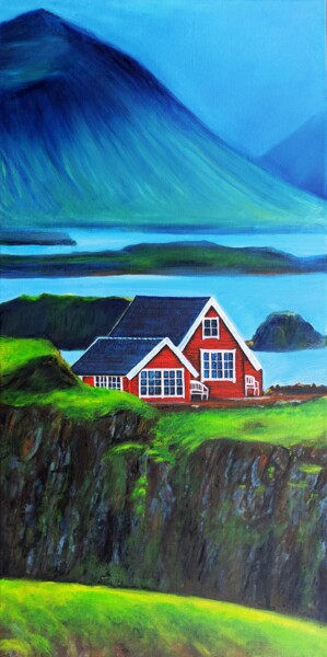 Картина под названием "Iceland landscape" - Mariia Baskal, Подлинное произведение искусства, Масло Установлен на Деревянная…