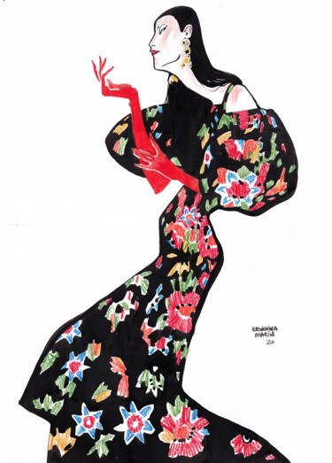 "Femme en fleurs" başlıklı Tablo Mariia Erokhina tarafından, Orijinal sanat, Mürekkep