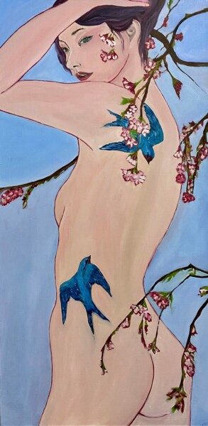 Schilderij getiteld "Sakura - Erotic Art…" door Mariia Fedorova, Origineel Kunstwerk, Olie