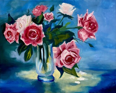 Картина под названием "Roses" - Mariia Fedorova, Подлинное произведение искусства, Масло