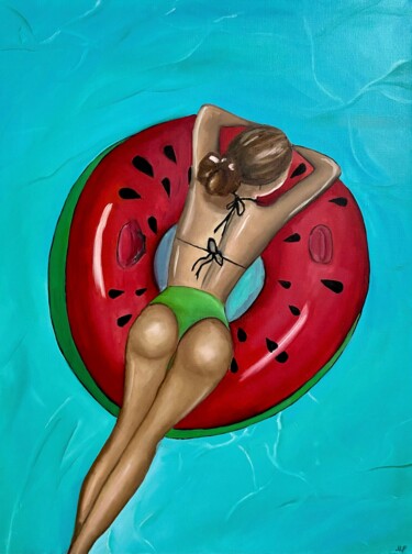 Pittura intitolato "Woman and watermelon" da Mariia Fedorova, Opera d'arte originale, Olio