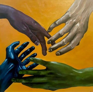 Painting titled "Hands" by Mariia Fedorova, Original Artwork, Oil Mounted on Wood Stretcher frame