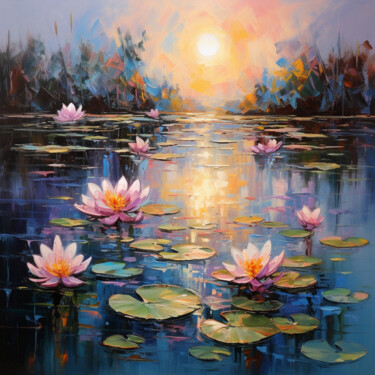 Painting titled "Water lilies" by Mariia Fedorova, Original Artwork, Oil