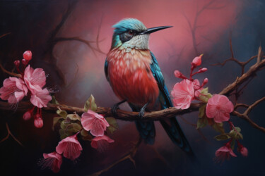 Digital Arts titled "bird with bright pi…" by Mariia Fedorova, Original Artwork, Digital Painting