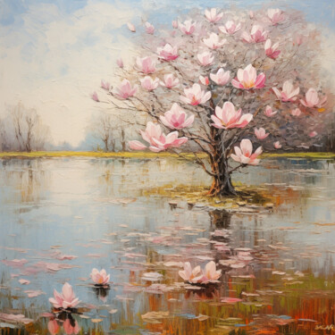 Schilderij getiteld "Magnolia" door Mariia Fedorova, Origineel Kunstwerk, Olie